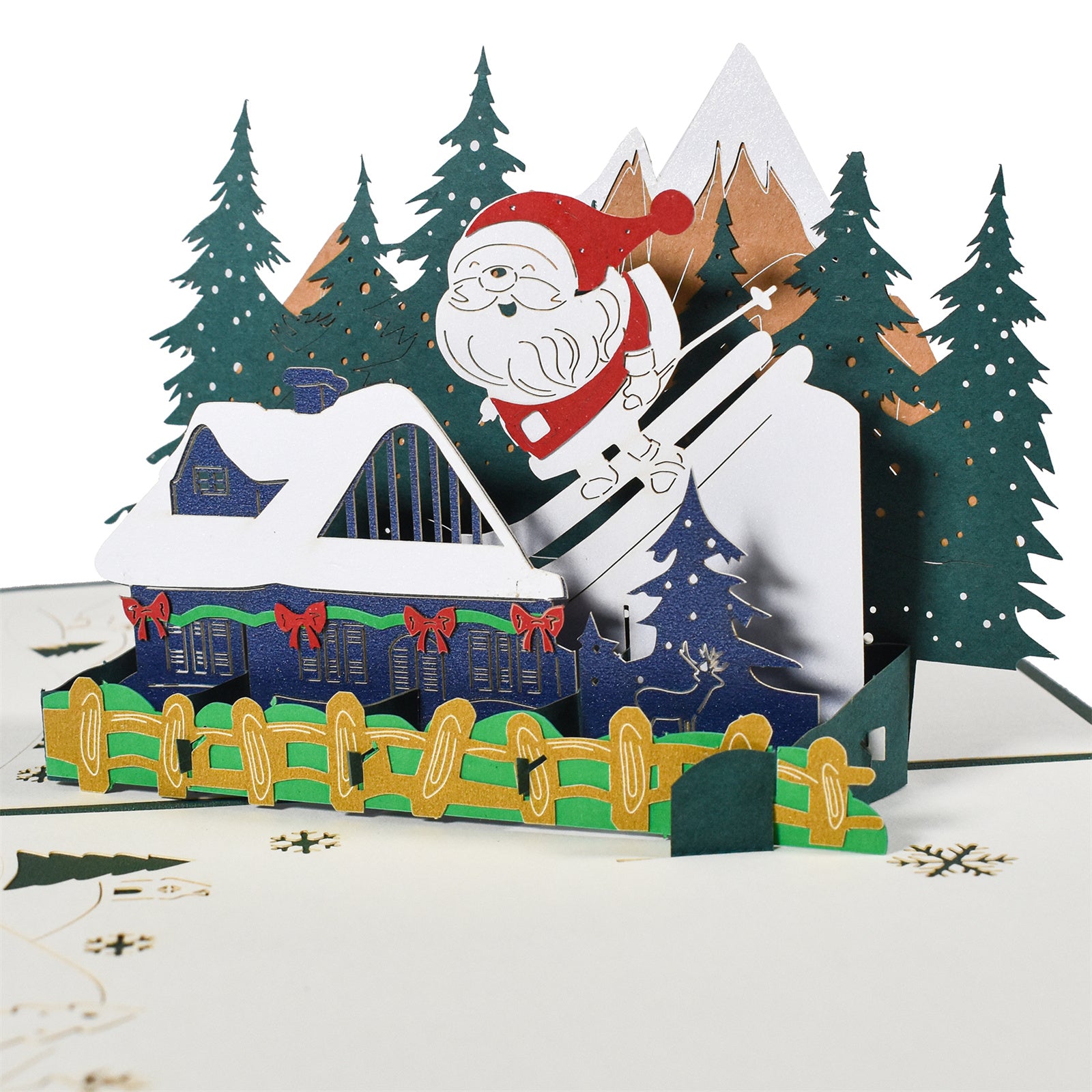 Christmas Pop Up Card Santa Claus Skiing