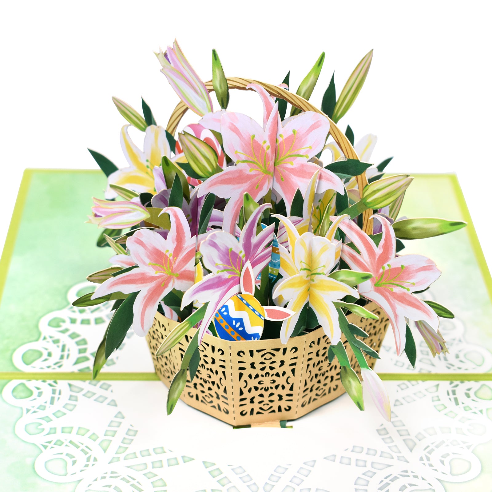 Easter Lily Flowers Basket Pop Up Card