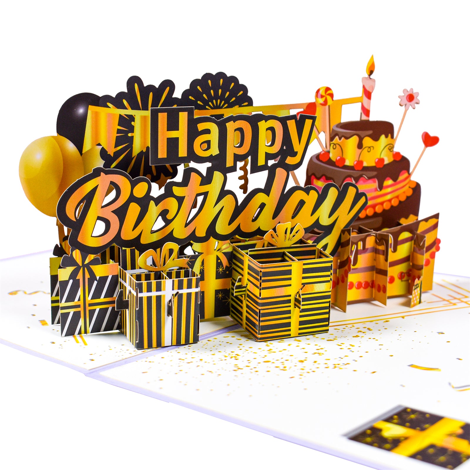 Birthday Pop Up Card 3D Gold Box