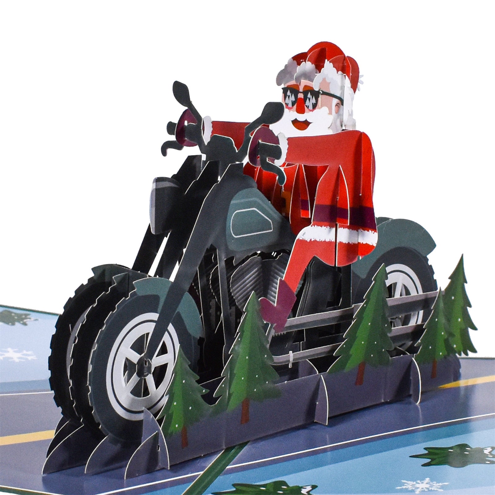 3D Christmas Pop Up Card Santa Claus riding a motorcycle