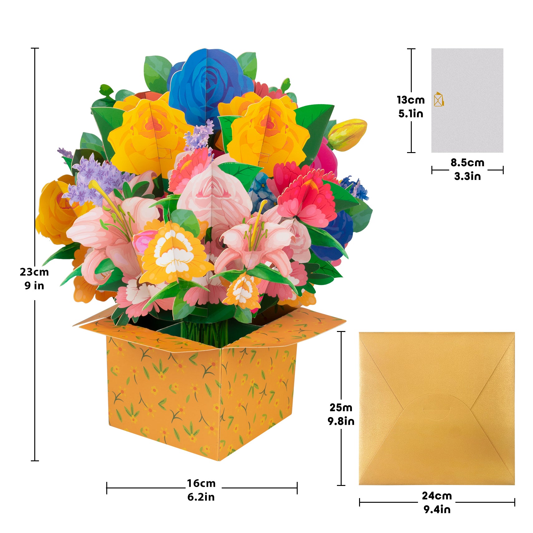 Multi-color Rose Bouquet Box Flowers Pop Up Card