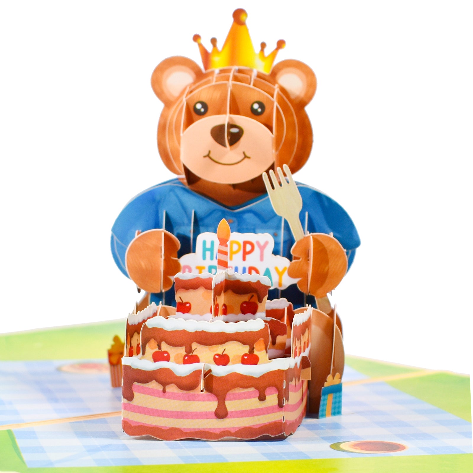 3D Cartoon Picnic Bear Birthday Pop Up Card