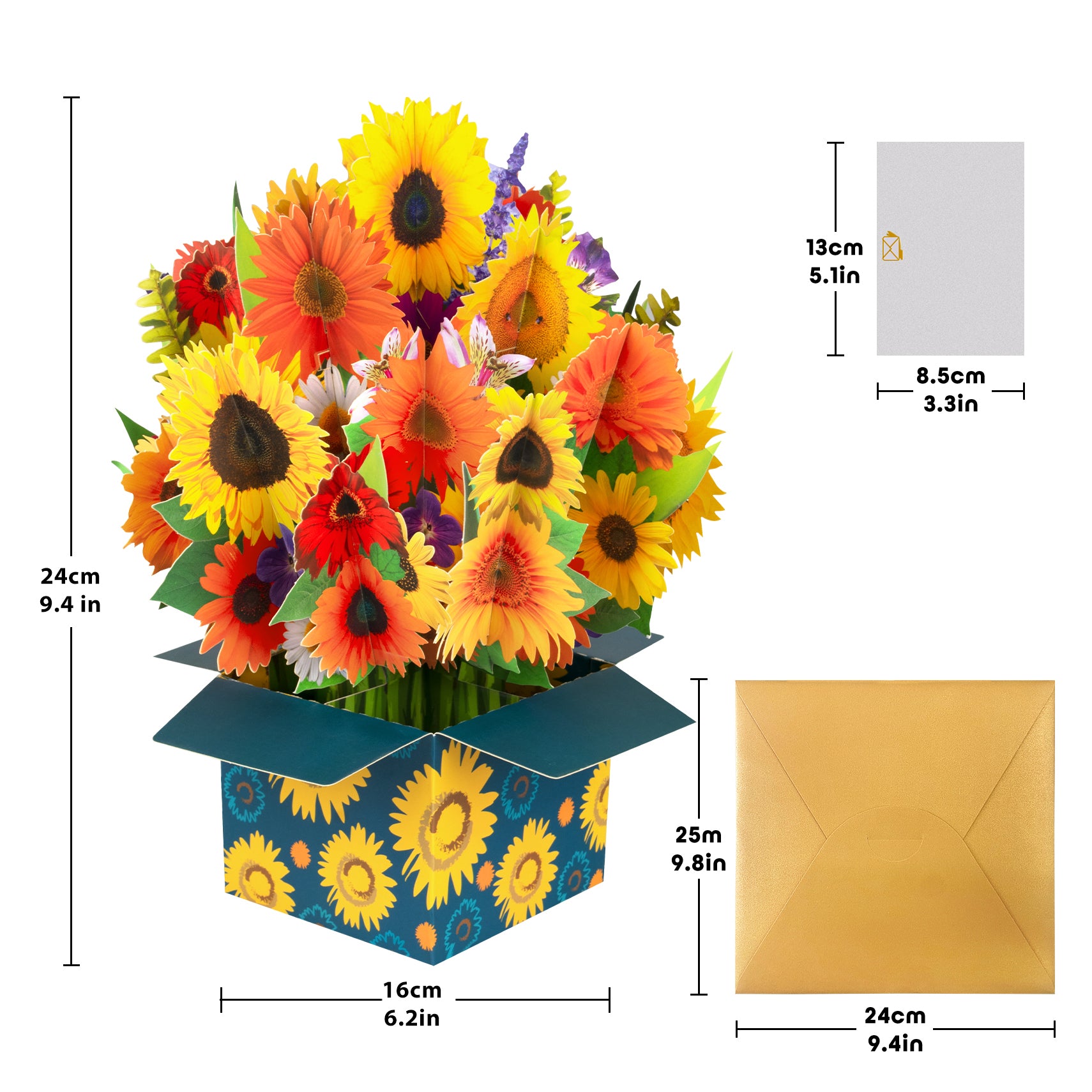 Sunflowers Bouquet Box Flowers Pop Up Card