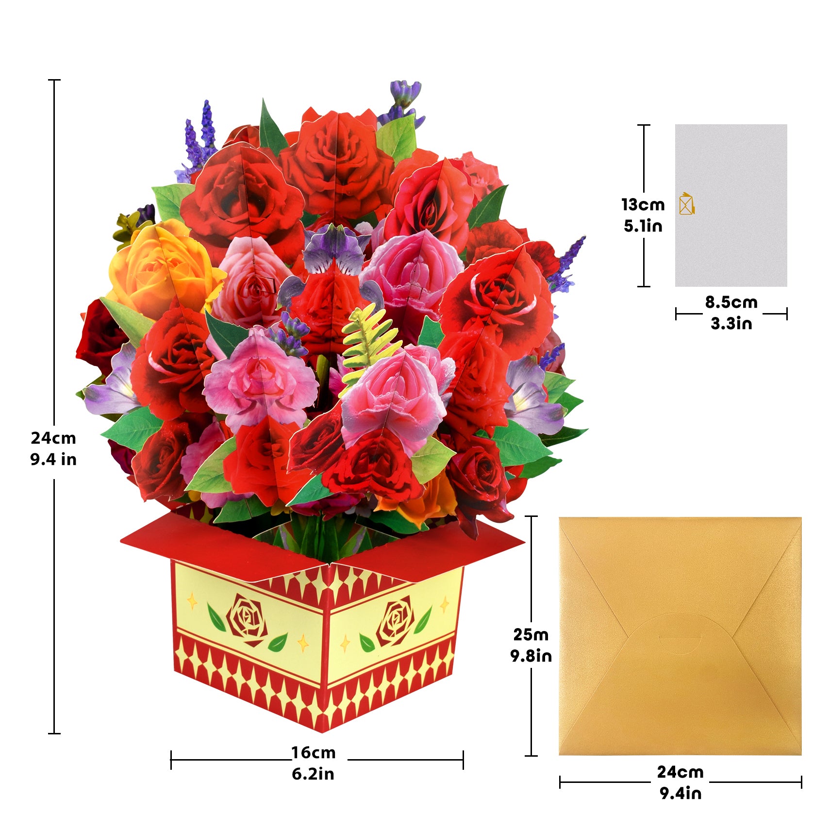 Rose Bouquet Box Flowers Pop Up Card