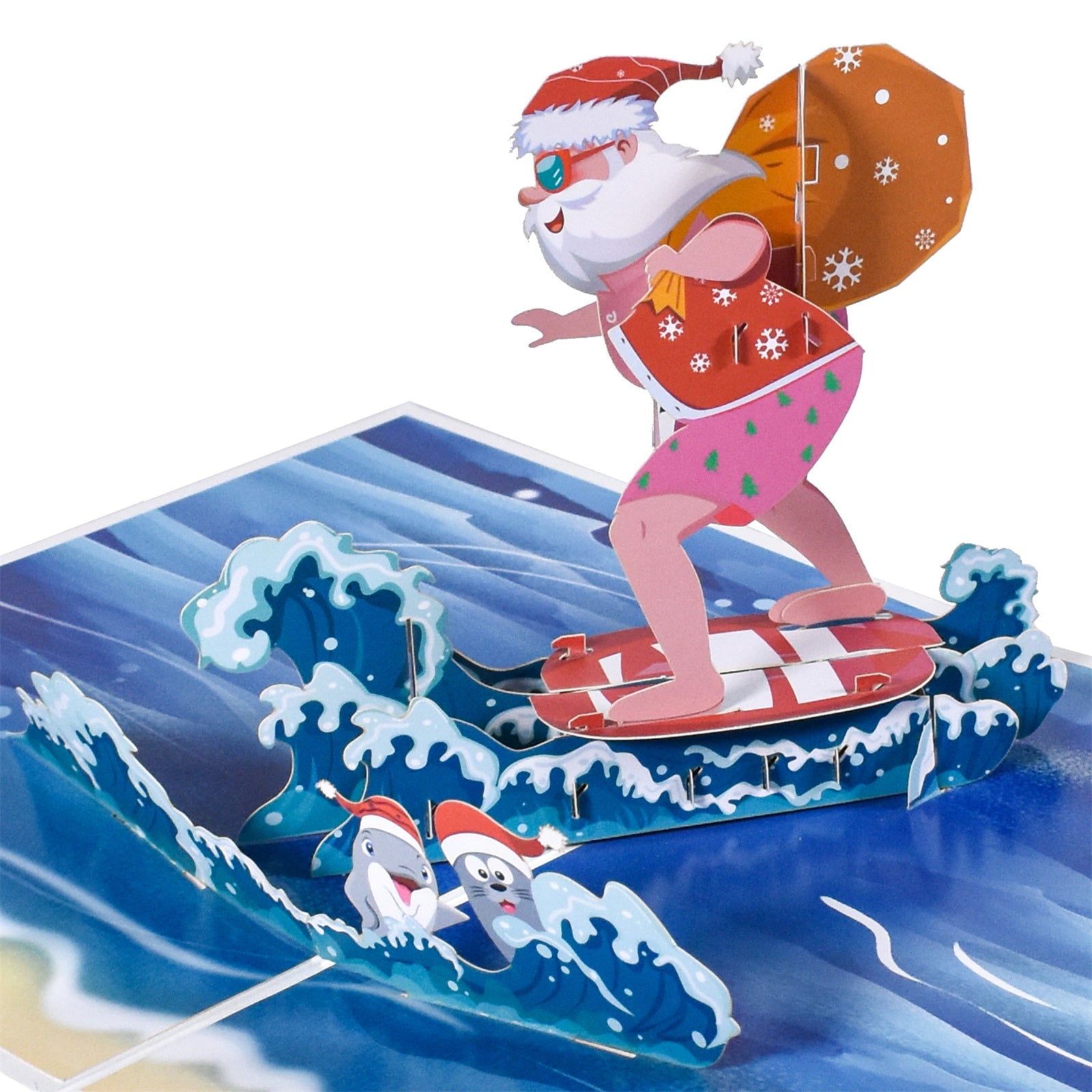 Surfing Santa Claus 3D Christmas Pop Up Card