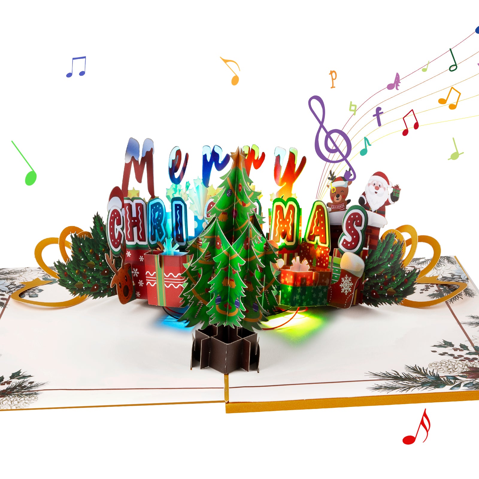 Musical Merry Christmas Tree Pop Up Card with Music & Lights