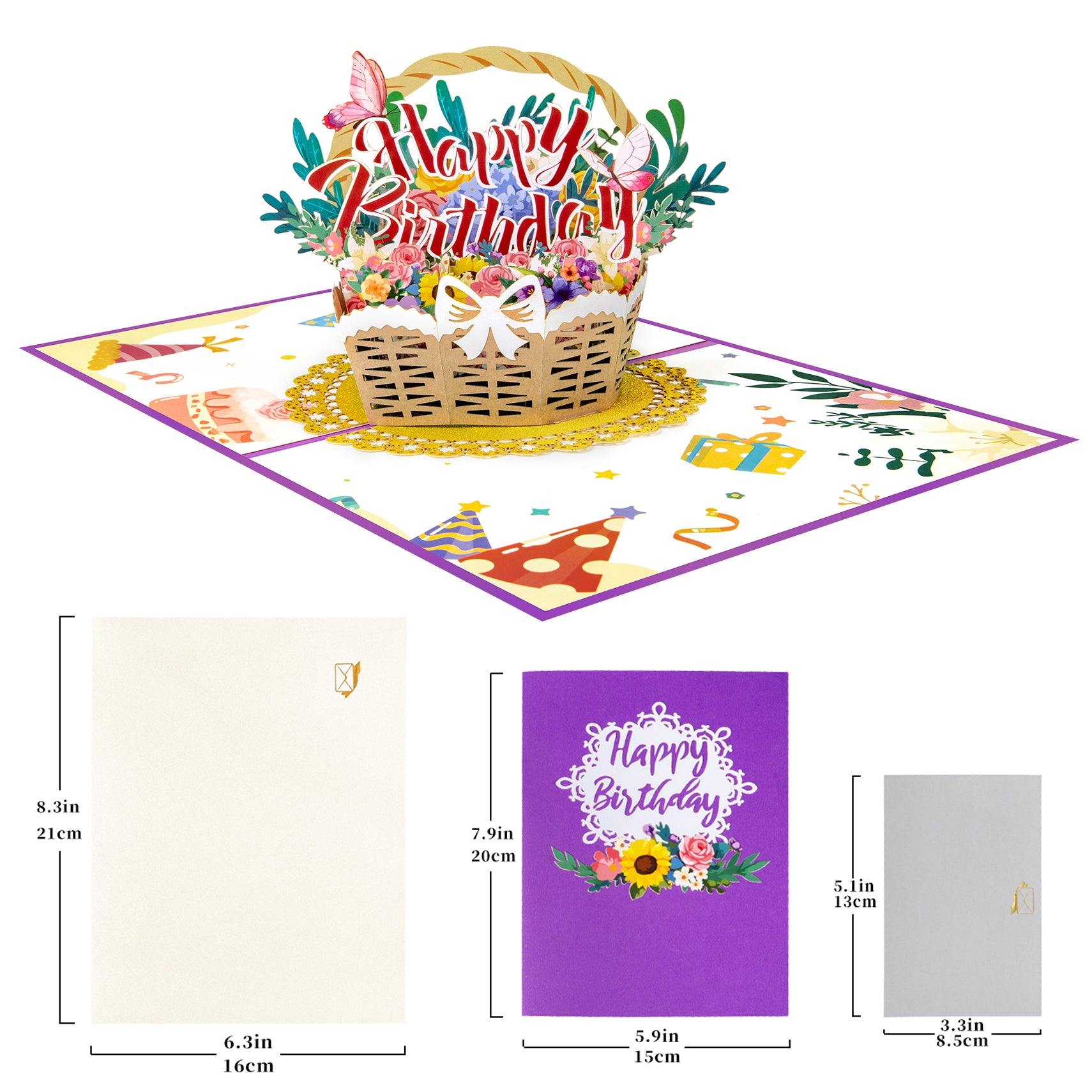 3D Flowers Basket Happy Birthday Pop Up Card for Wife Mom