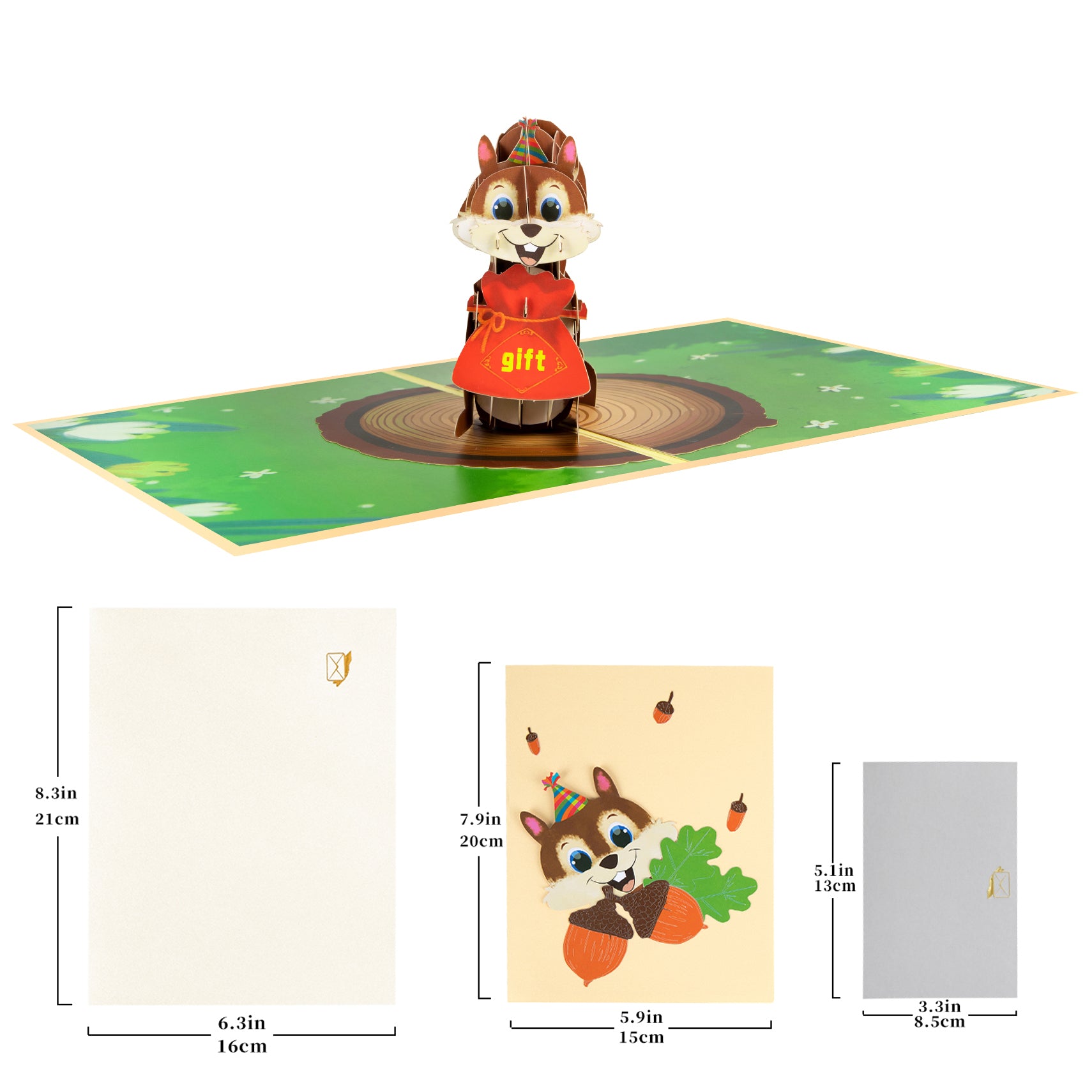 3D Squirrel Sending Blessings Pop Up Card