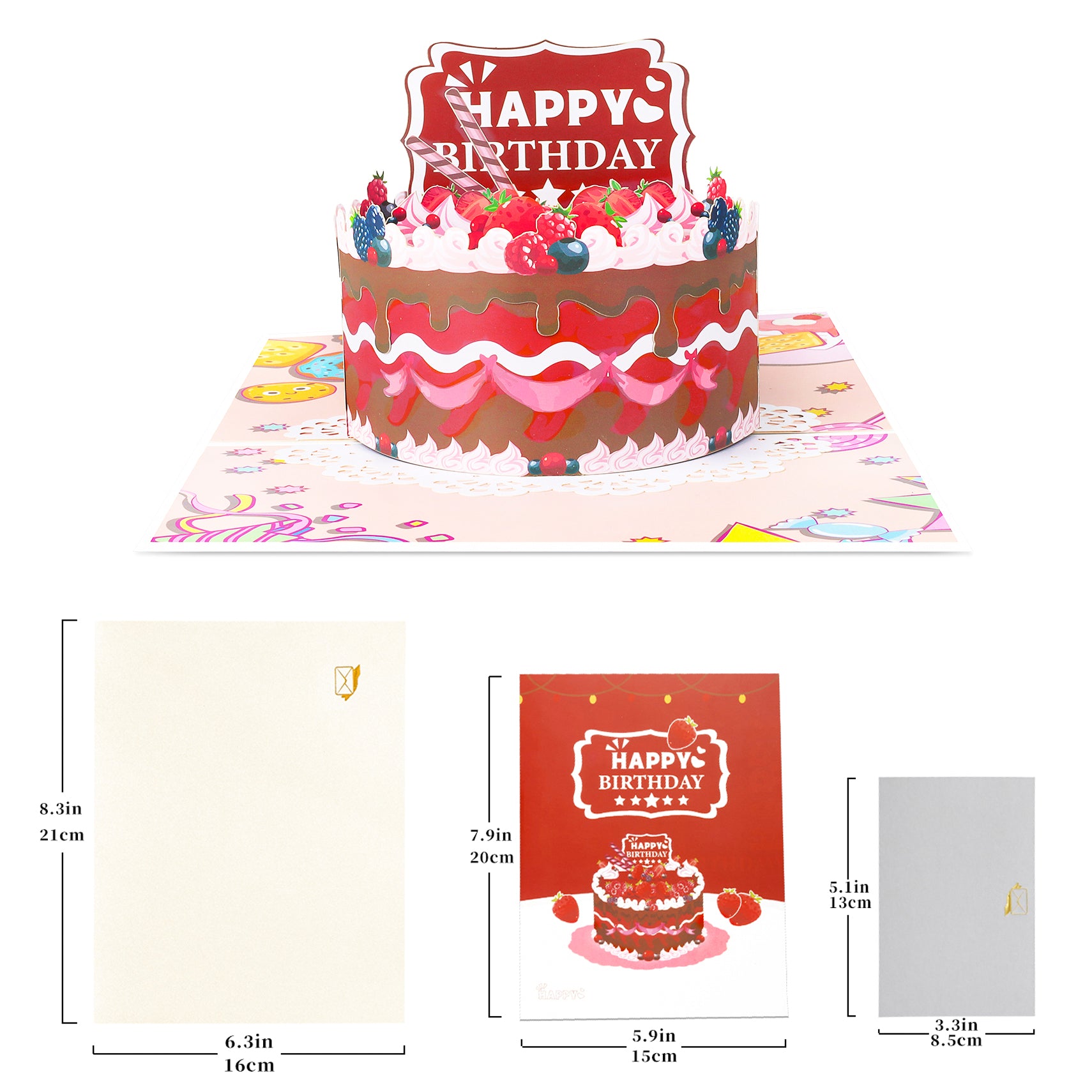 3D Strawberry Birthday Cake Pop Up Card