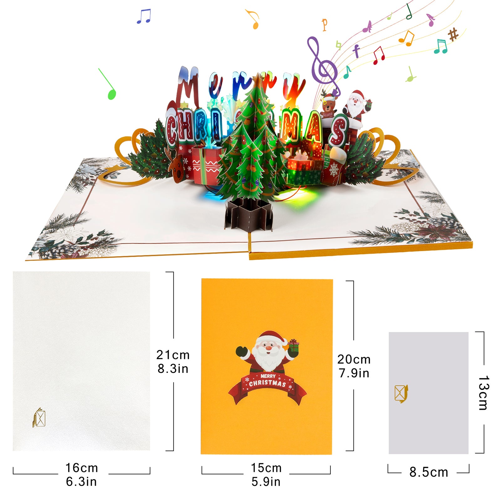 Musical Merry Christmas Tree Pop Up Card with Music & Lights