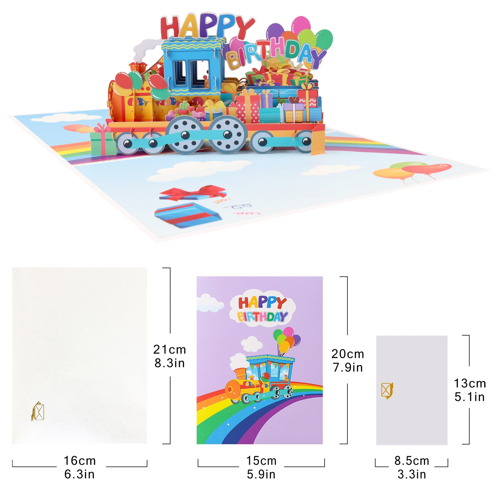 Rainbow Birthday Train Pop Up Card for Kids