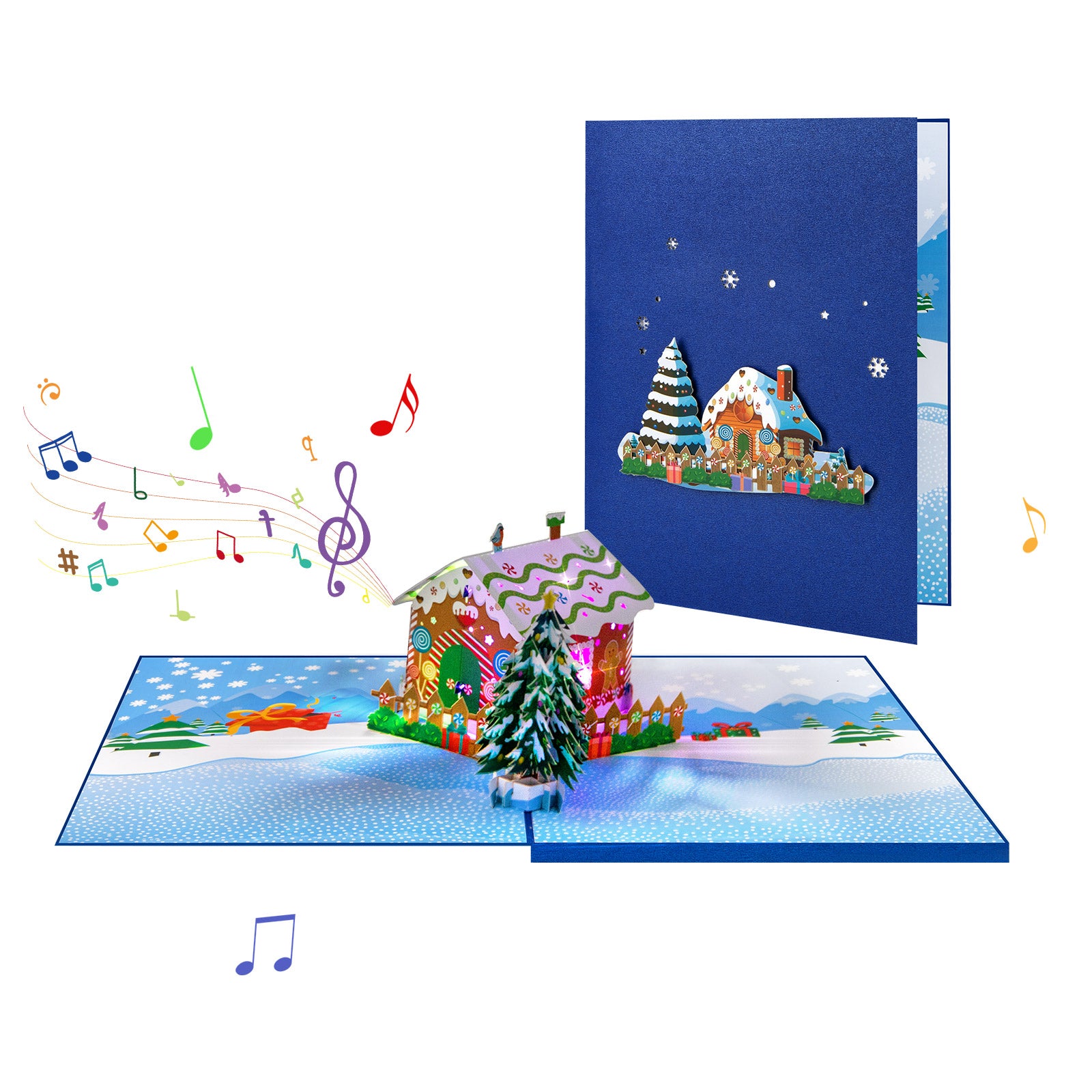 3D Gingerbread House Christmas Pop Up Card with Music & Lights