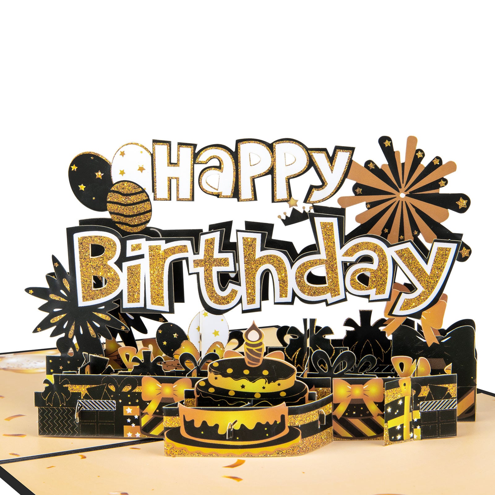 3D Happy Birthday Pop Up Card Black Golden