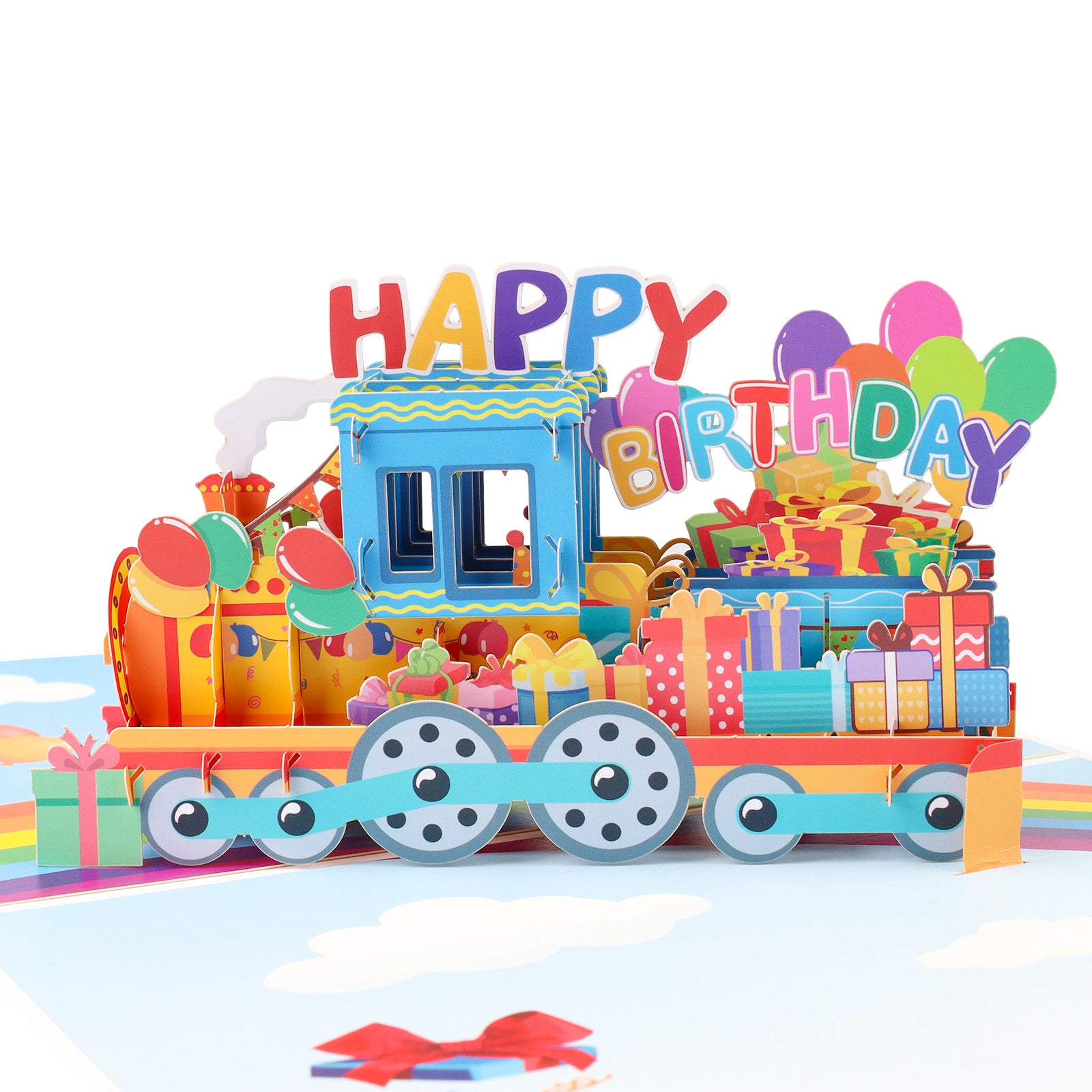 Rainbow Birthday Train Pop Up Card for Kids