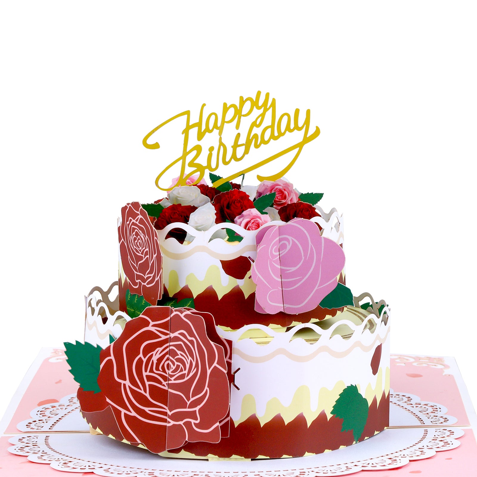 3D Rosy Rose Birthday Cake Pop Up Card