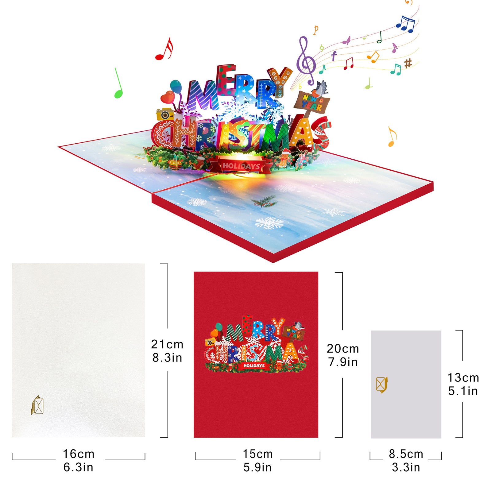 3D Merry Christmas Musical Pop Up Card with Music & Lights