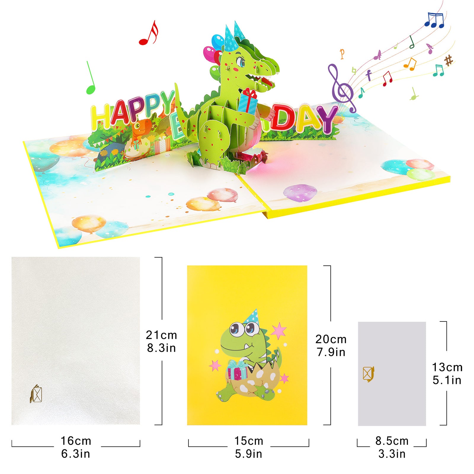 3D Cartoon Dinosaur Birthday Musical Pop Up Card with Music & Lights