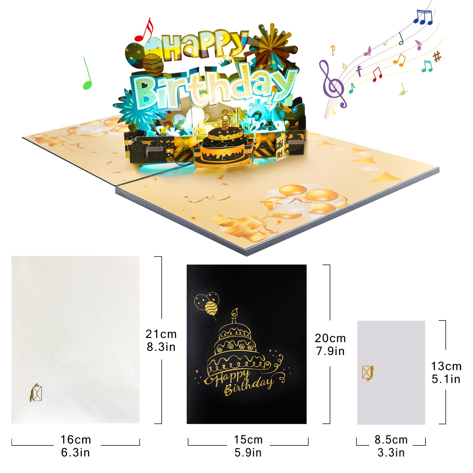 Happy Birthday Musical 3D Pop Up Card with Music & Lights