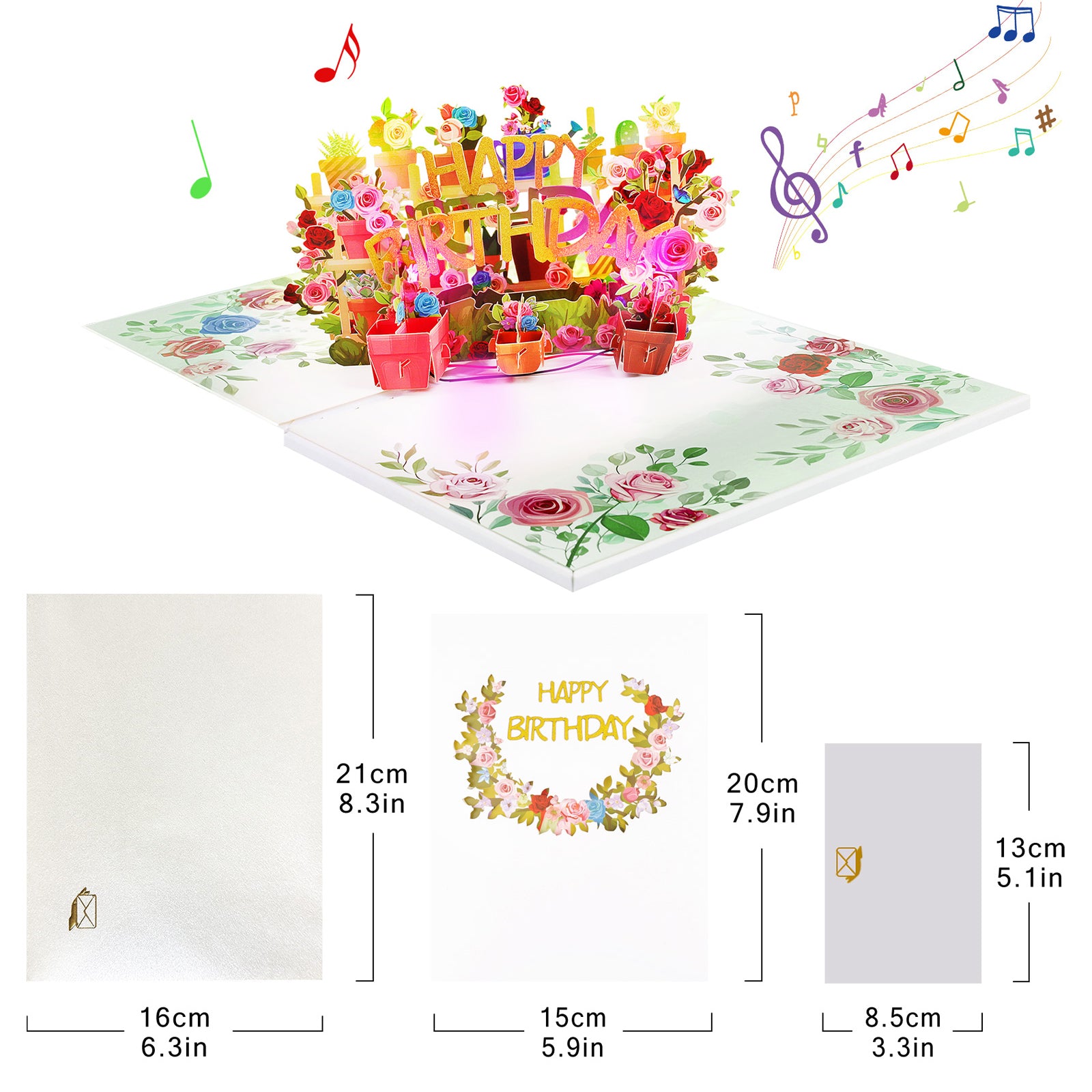 Musical Happy Birthday Flowers Pop Up Card with Music & Lights