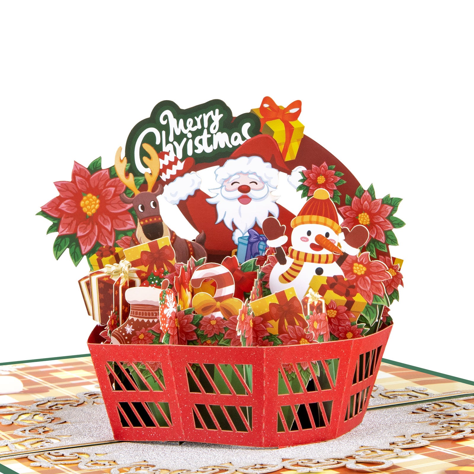 Christmas Pop Up Card Poinsettia Flower Basket