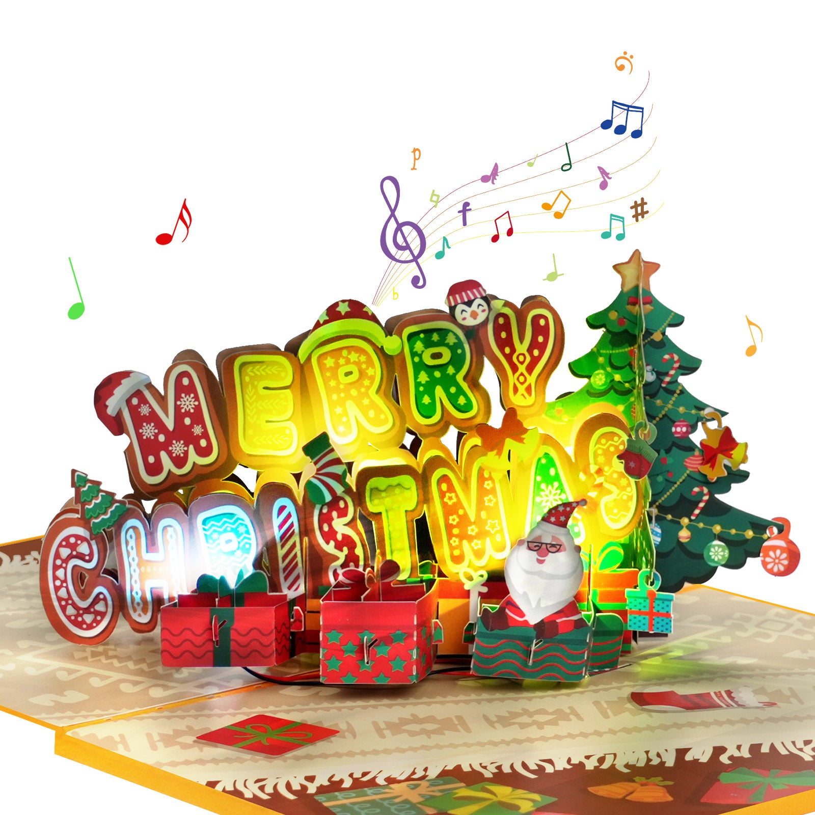 Musical Merry Christmas Pop Up Card with Music & Lights