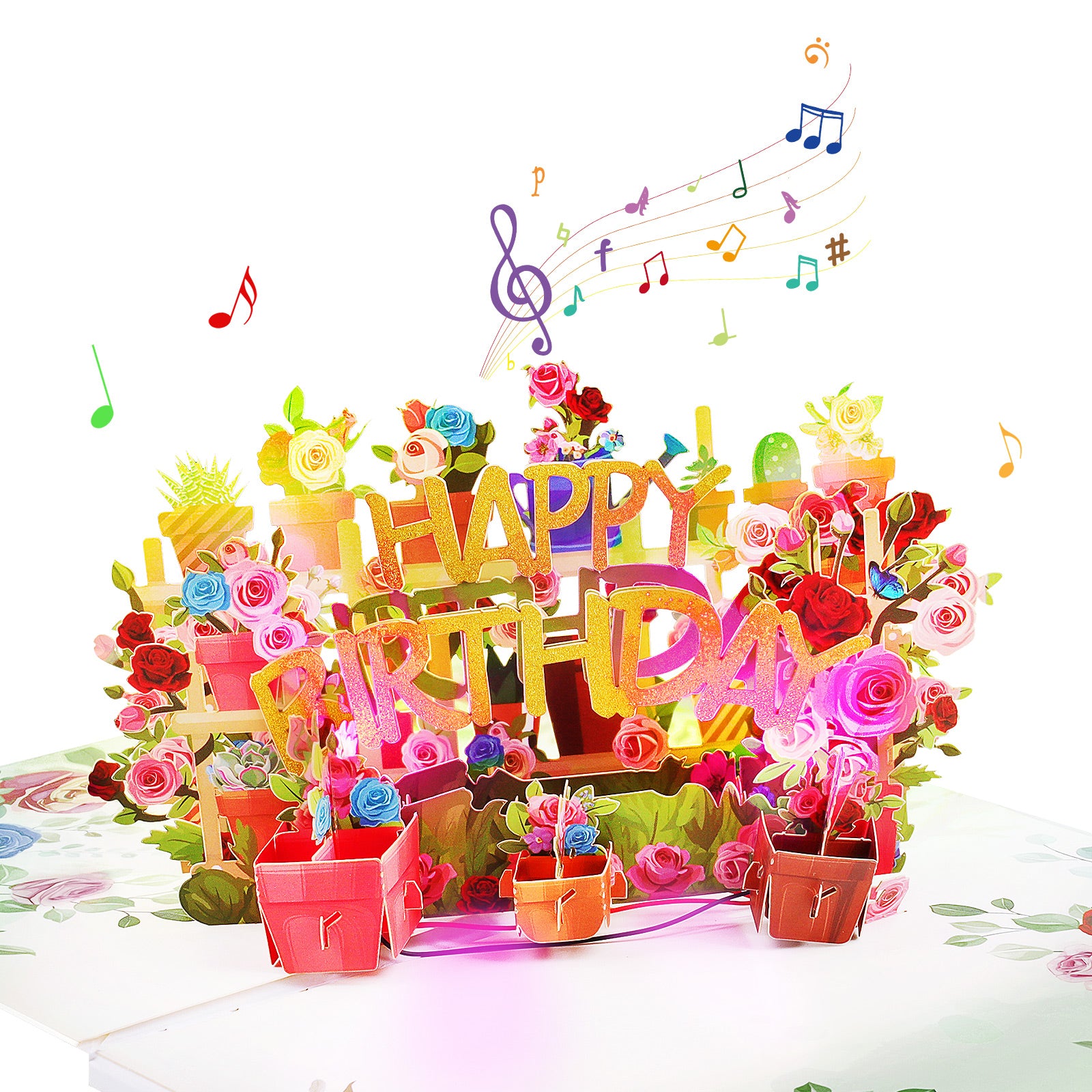 Musical Happy Birthday Flowers Pop Up Card with Music & Lights