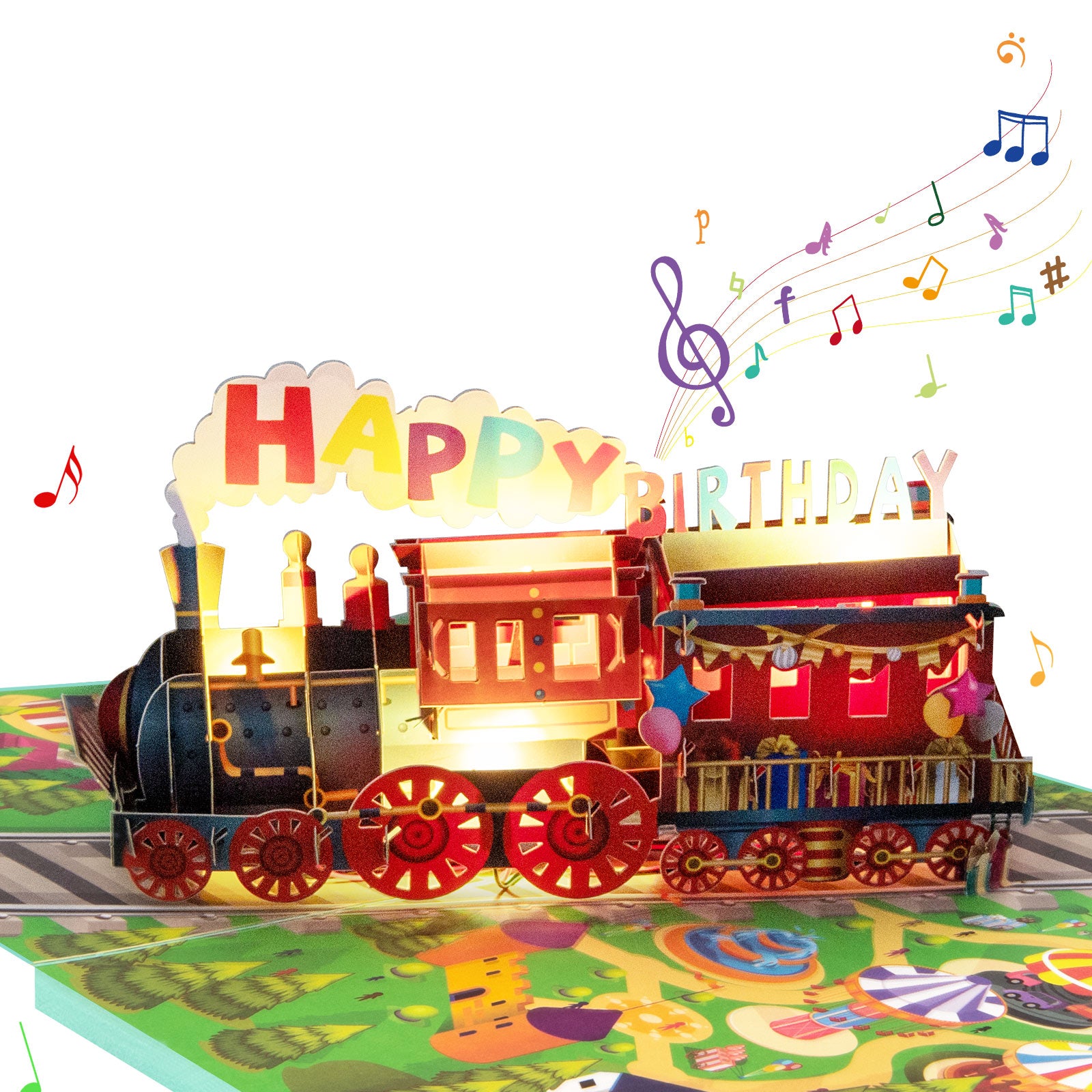 3D Birthday Train Musical Pop Up Card with Music & Lights