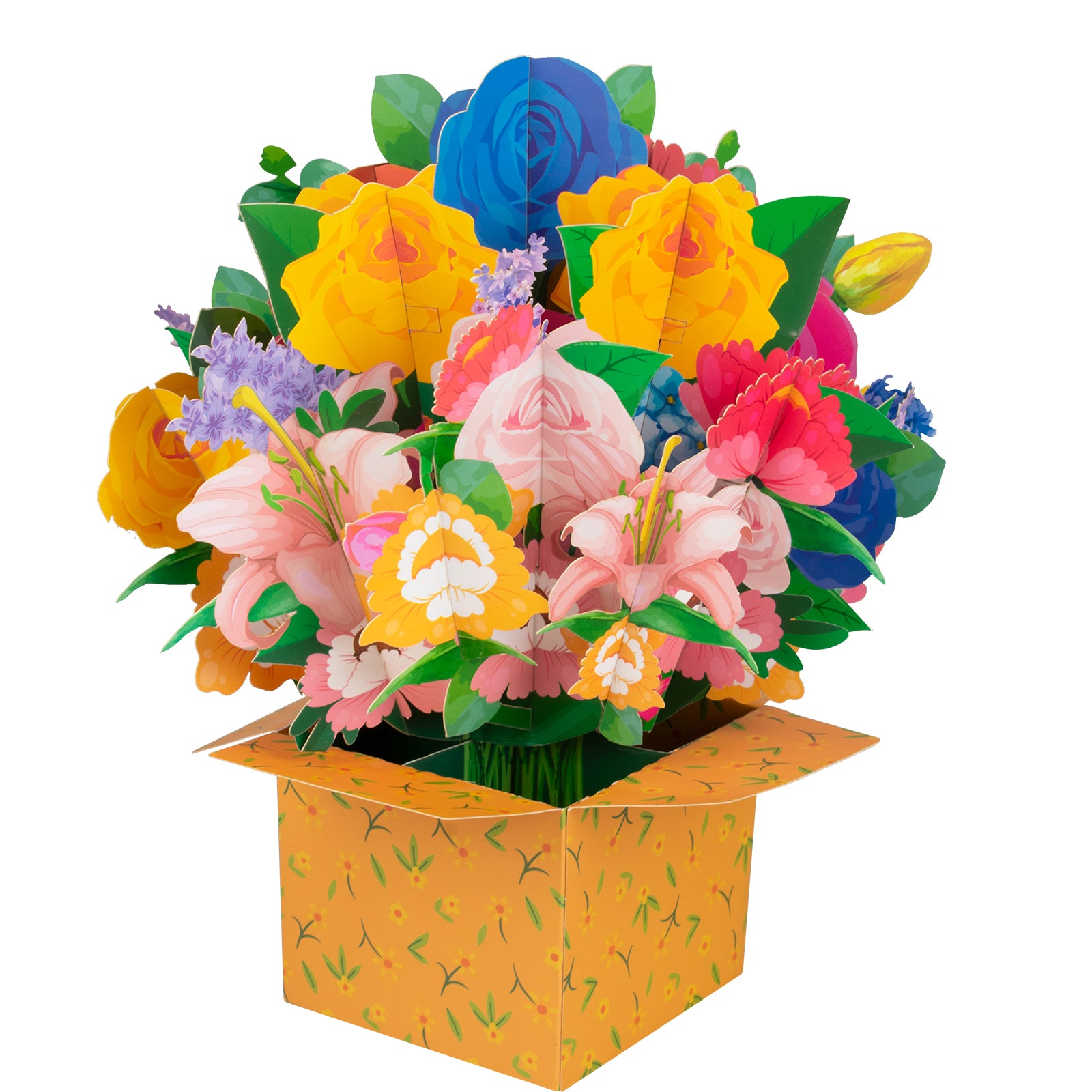 Multi-color Rose Bouquet Box Flowers Pop Up Card