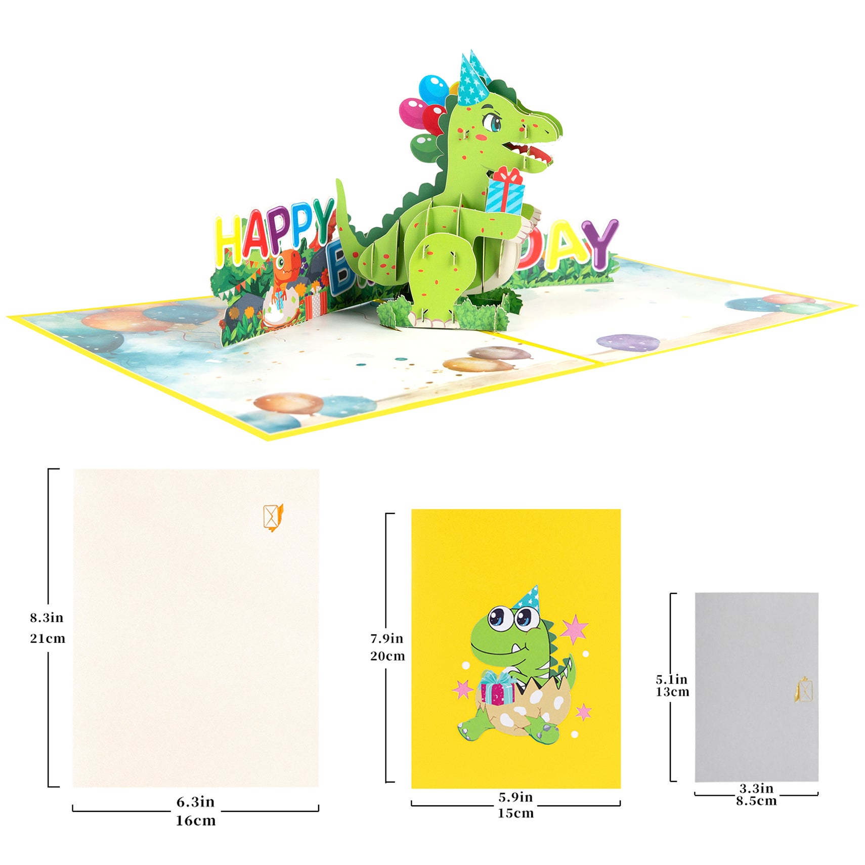 3D Cartoon Dinosaur Birthday Pop Up Card for Kids