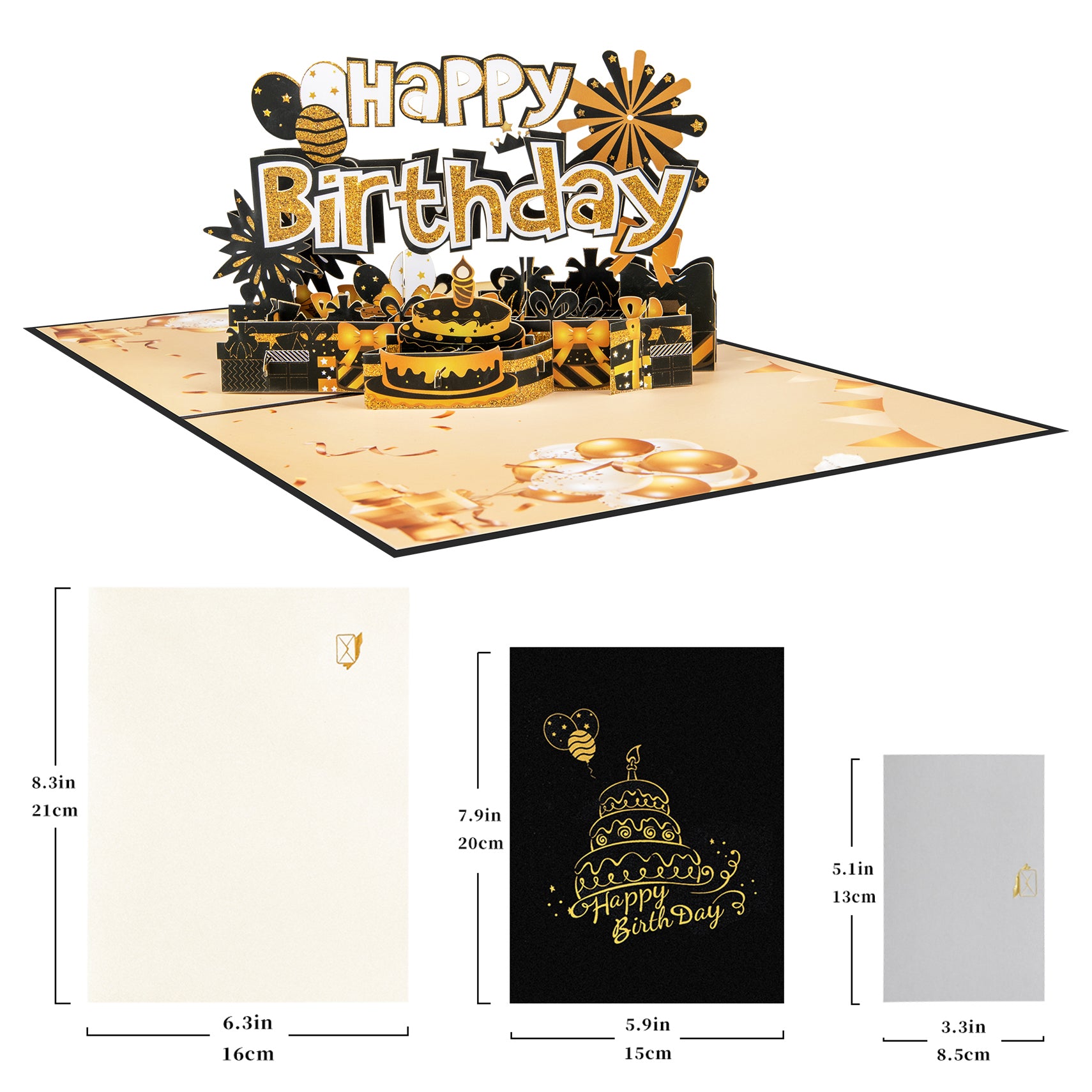 3D Happy Birthday Pop Up Card Black Golden