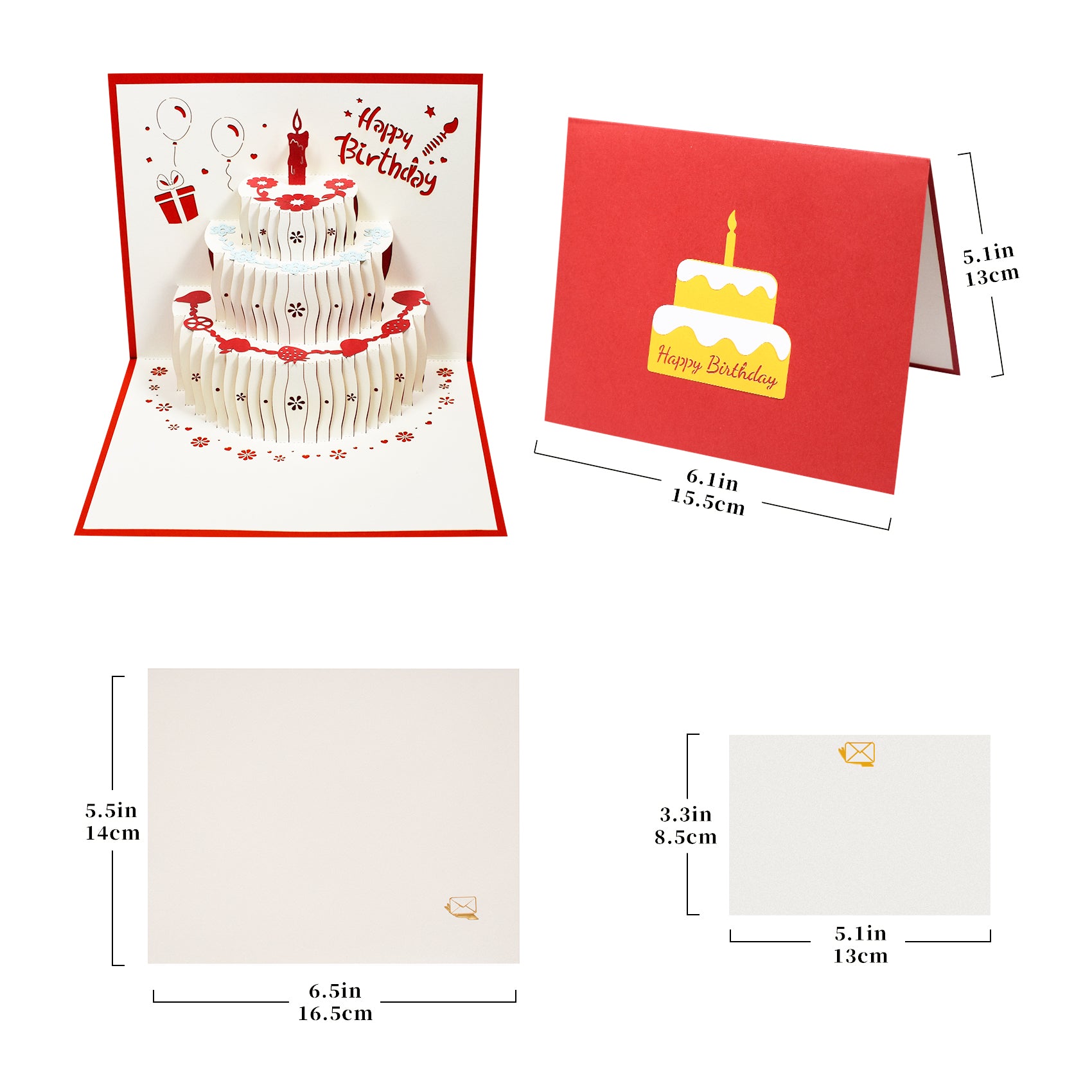 3D Birthday Card 3 Colors Red Blue Golden