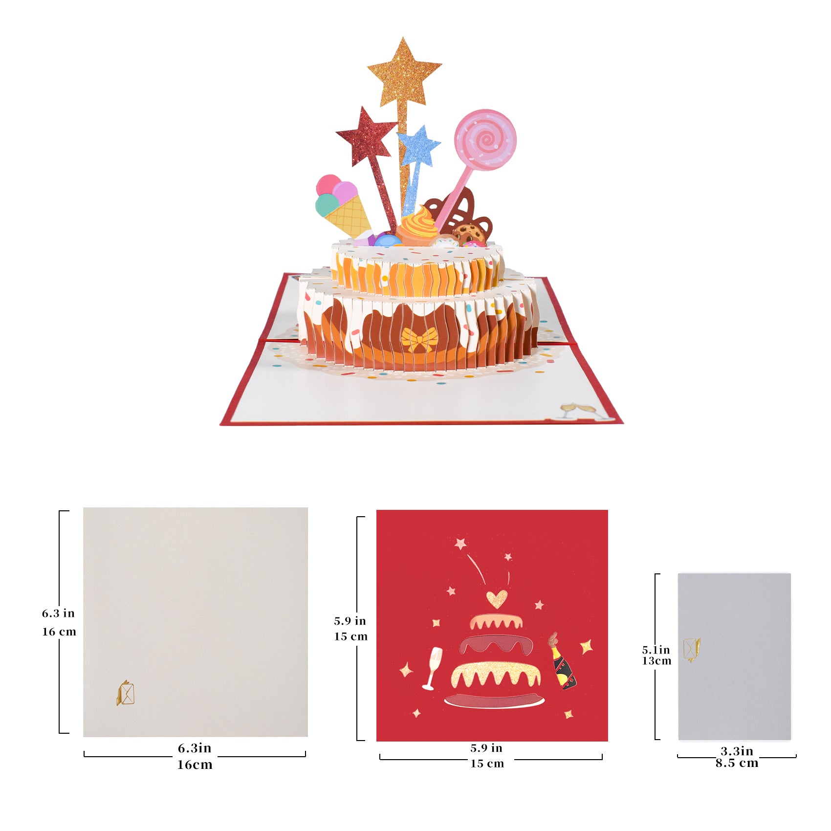 3D Star Pop Up Birthday Card Color Red Blue