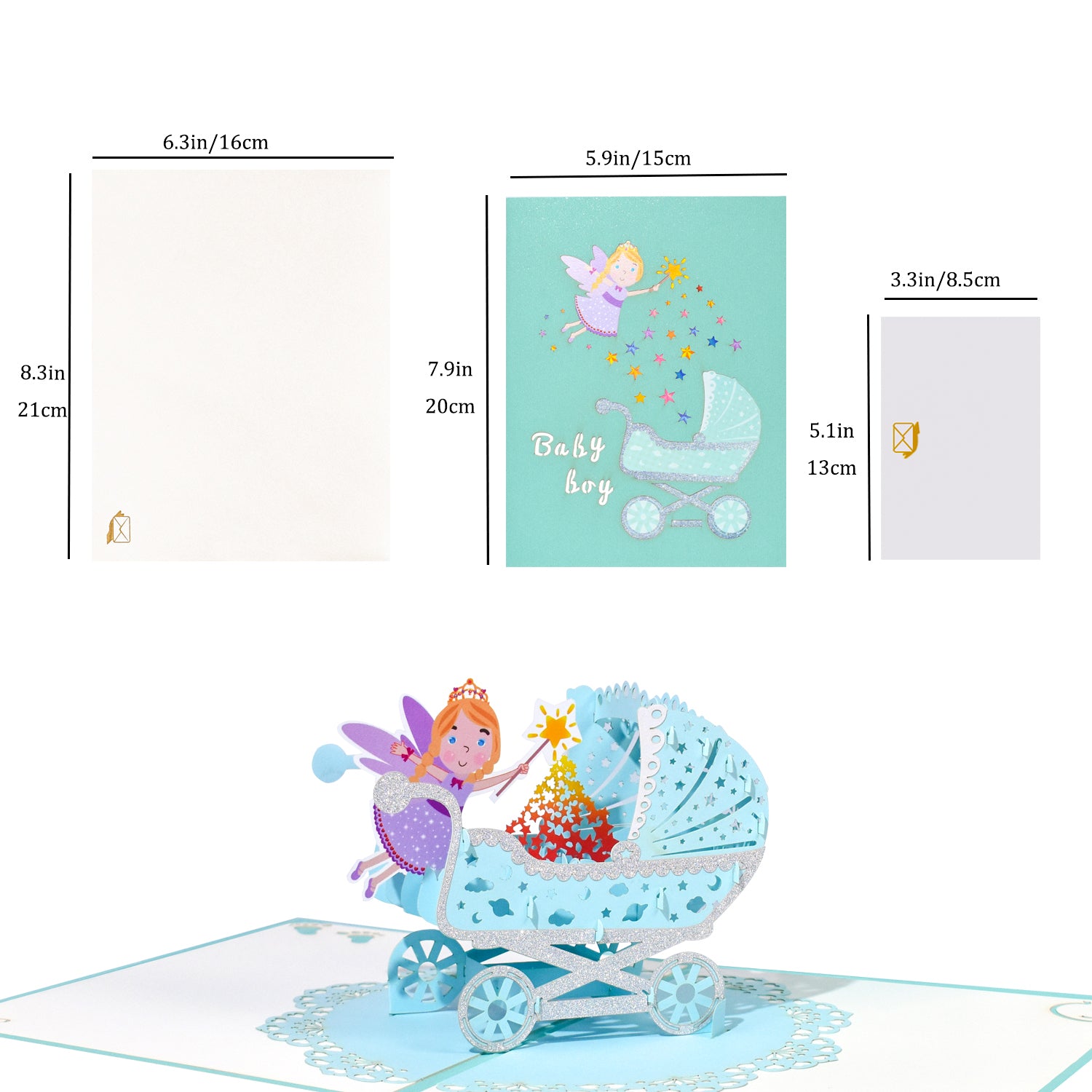 3D Baby Stroller Pop Up Card for Newborn Boy