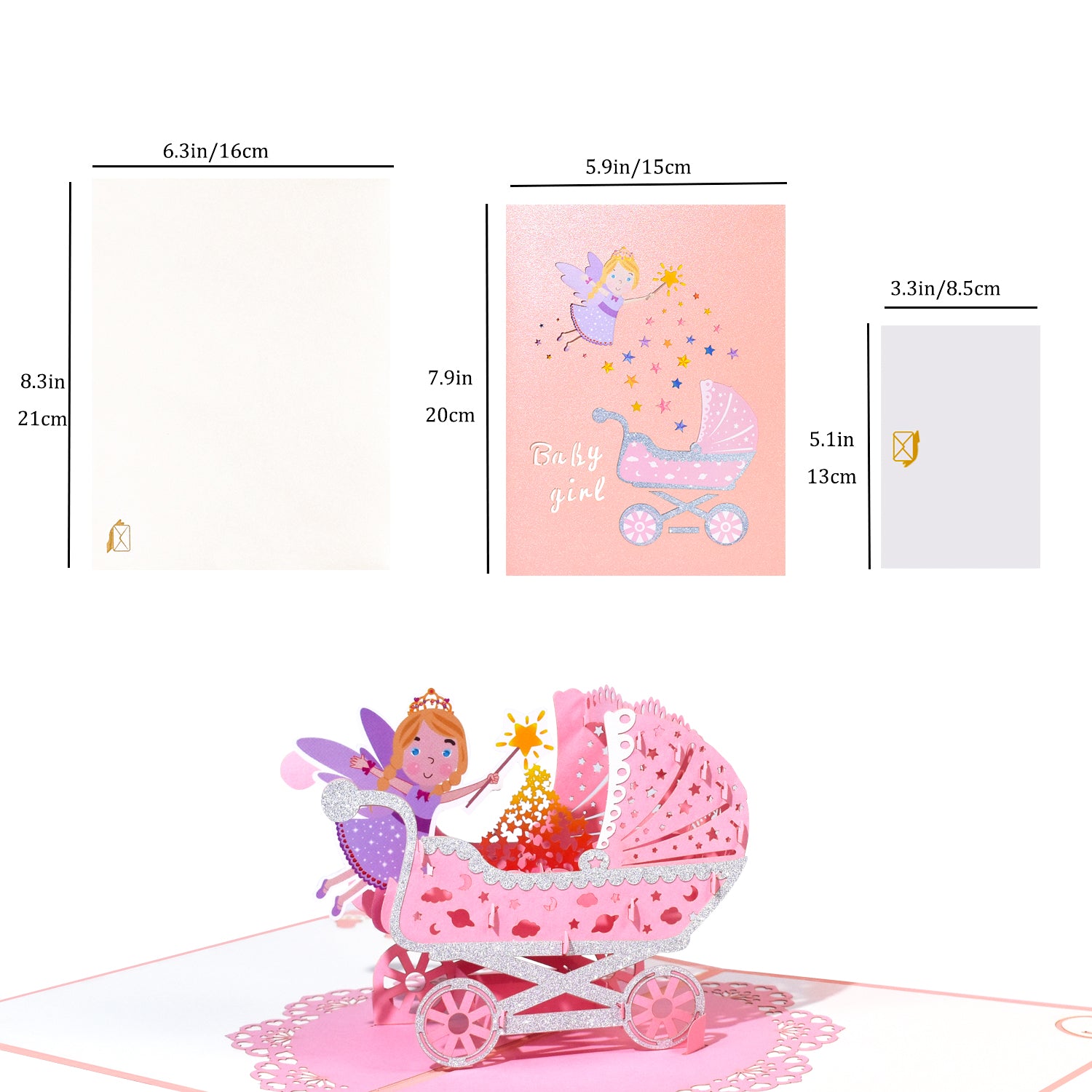 3D Baby Stroller Pop Up Card for Newborn Girl