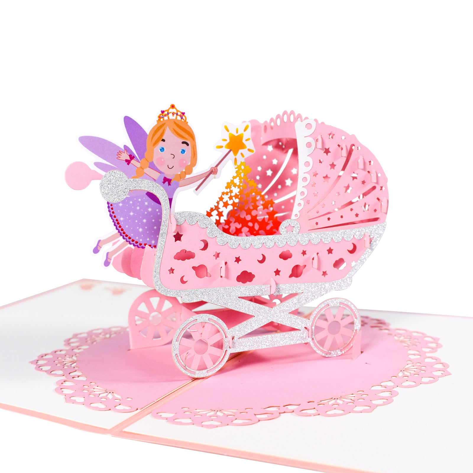 3D Baby Stroller Pop Up Card for Newborn Girl