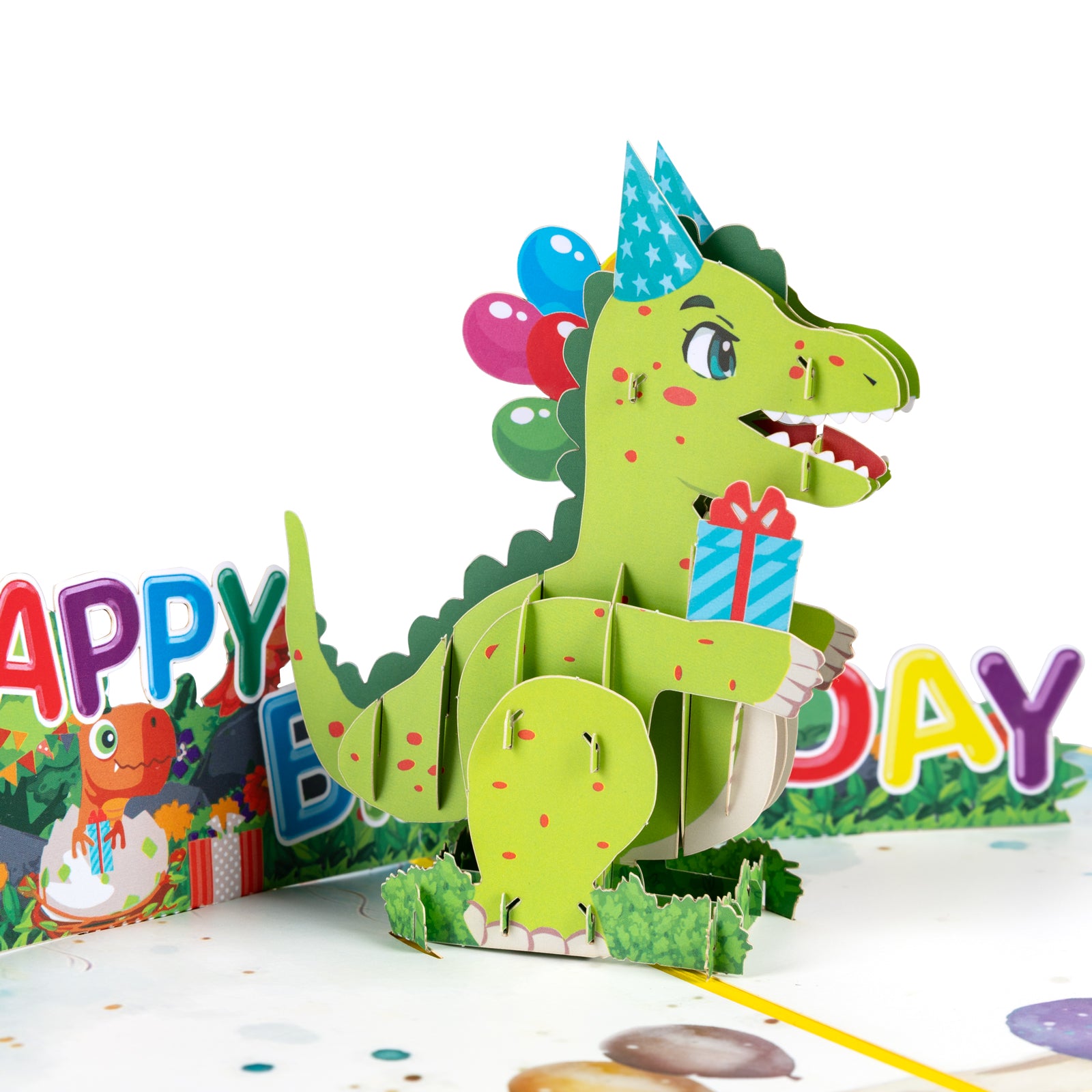 3D Cartoon Dinosaur Birthday Pop Up Card for Kids