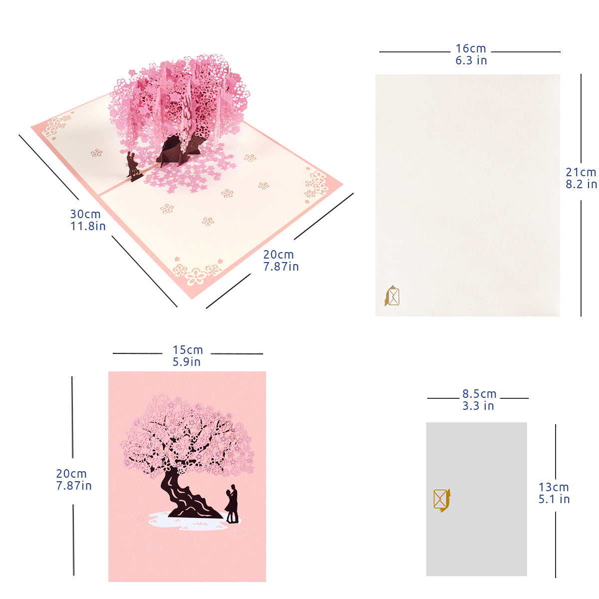 Peach Blossom Tree Couple Romance Pop Up Card for Anniversary, Valentine's Day