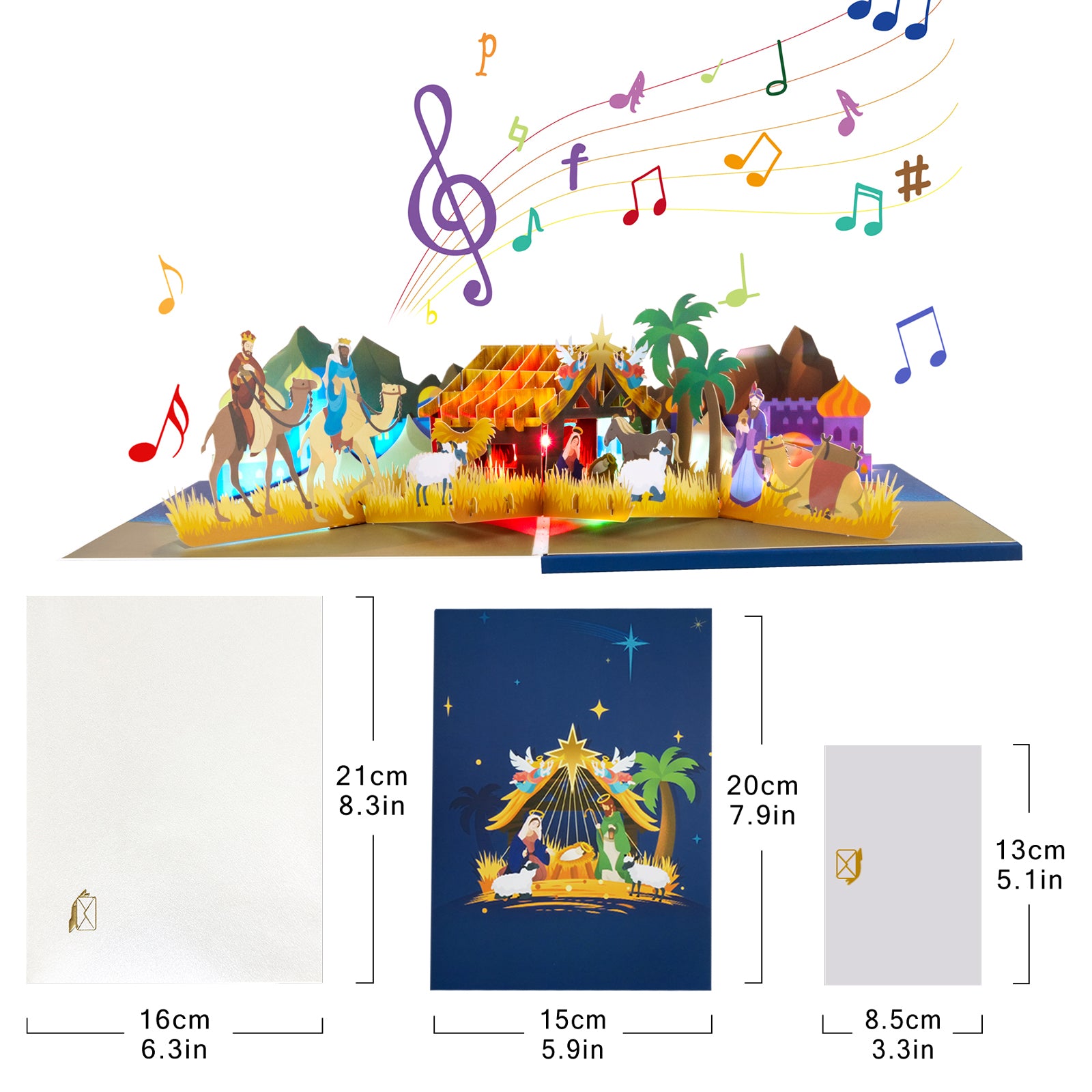 Musical 3D Nativity Pop Up Card with Music & Lights for Christmas