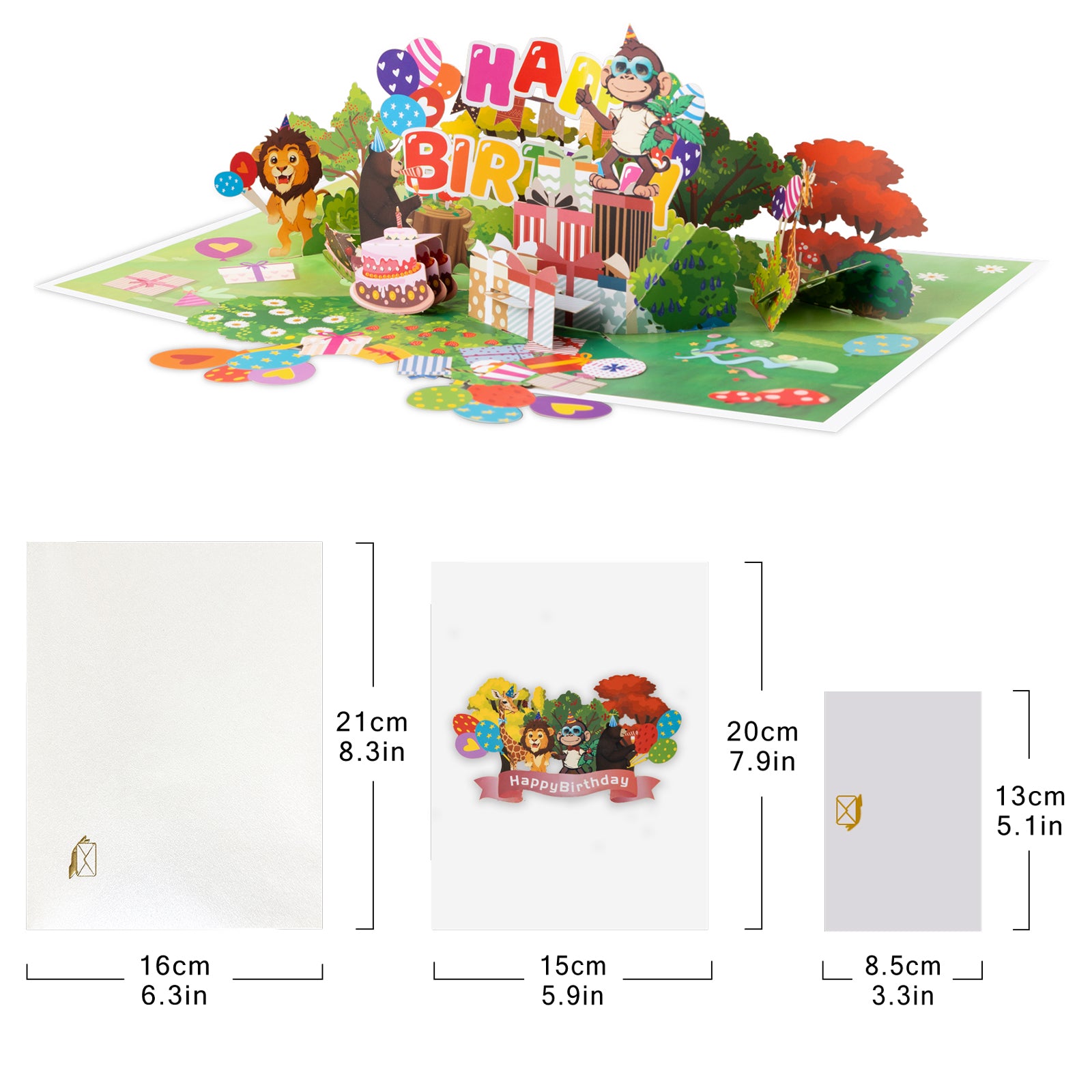 Pop Up Birthday Card for Kids Cute Animals Birthday Party