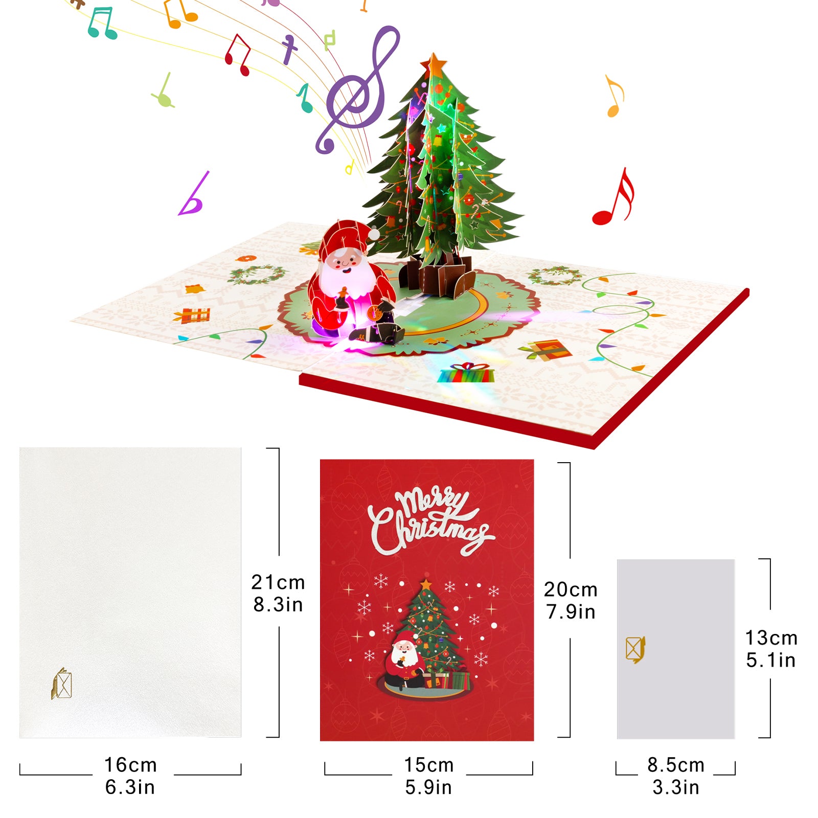 Musical 3D Santa Claus Pop Up Card with Music & Lights for Christmas