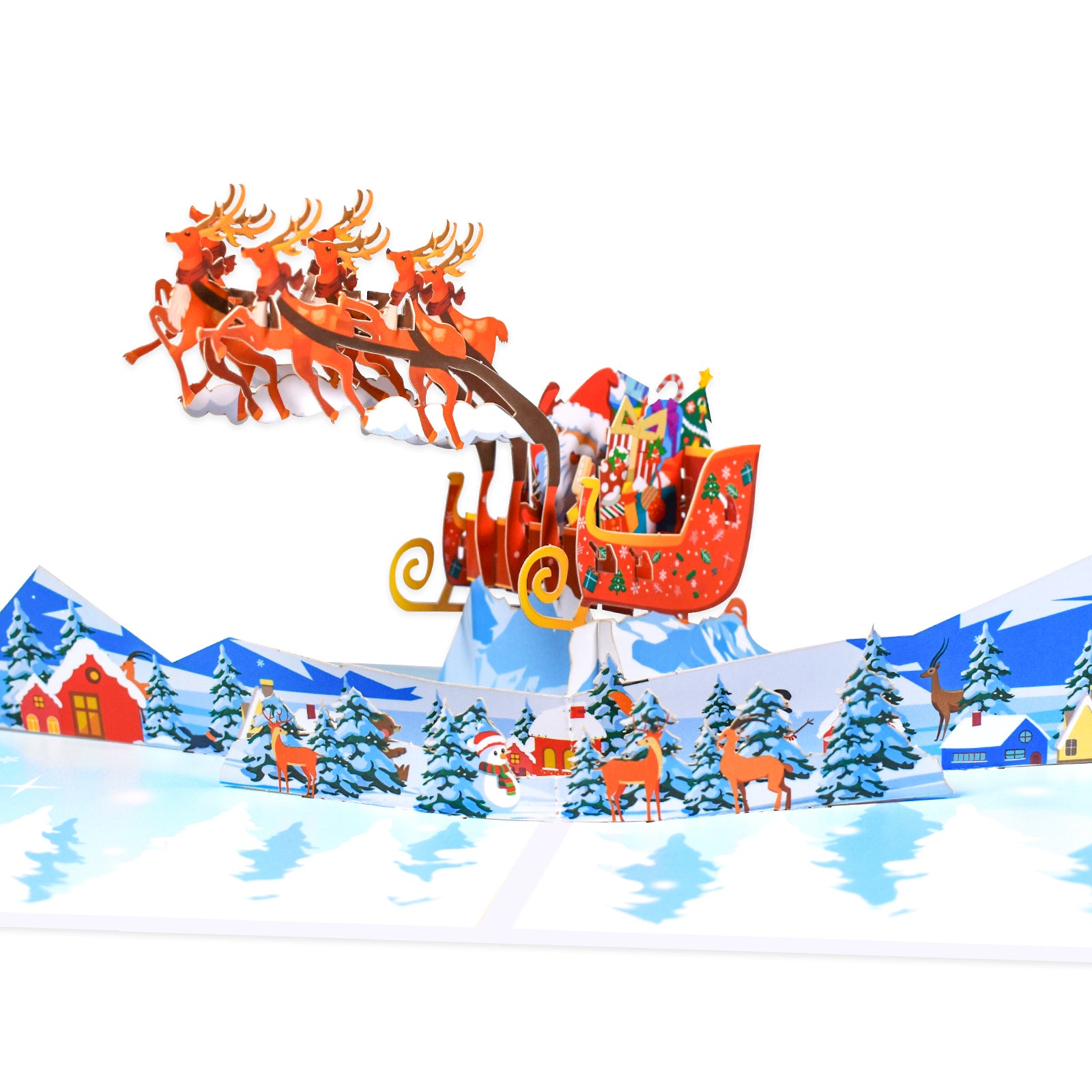 Christmas Pop Up Card Flying Reindeer Bobsleigh